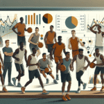Illustrasjon av en moderne basketballkamp med overlagrede odds og grafer, fokus på analyseverktøy på skjerm, nøytral fargepalett, profesjonell stil